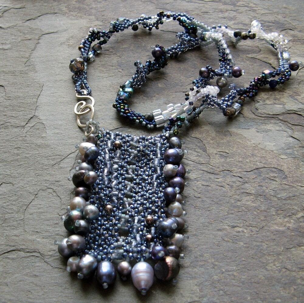 blue beadwoven necklace-- study in iolite-- handmade by thebeadedlily
