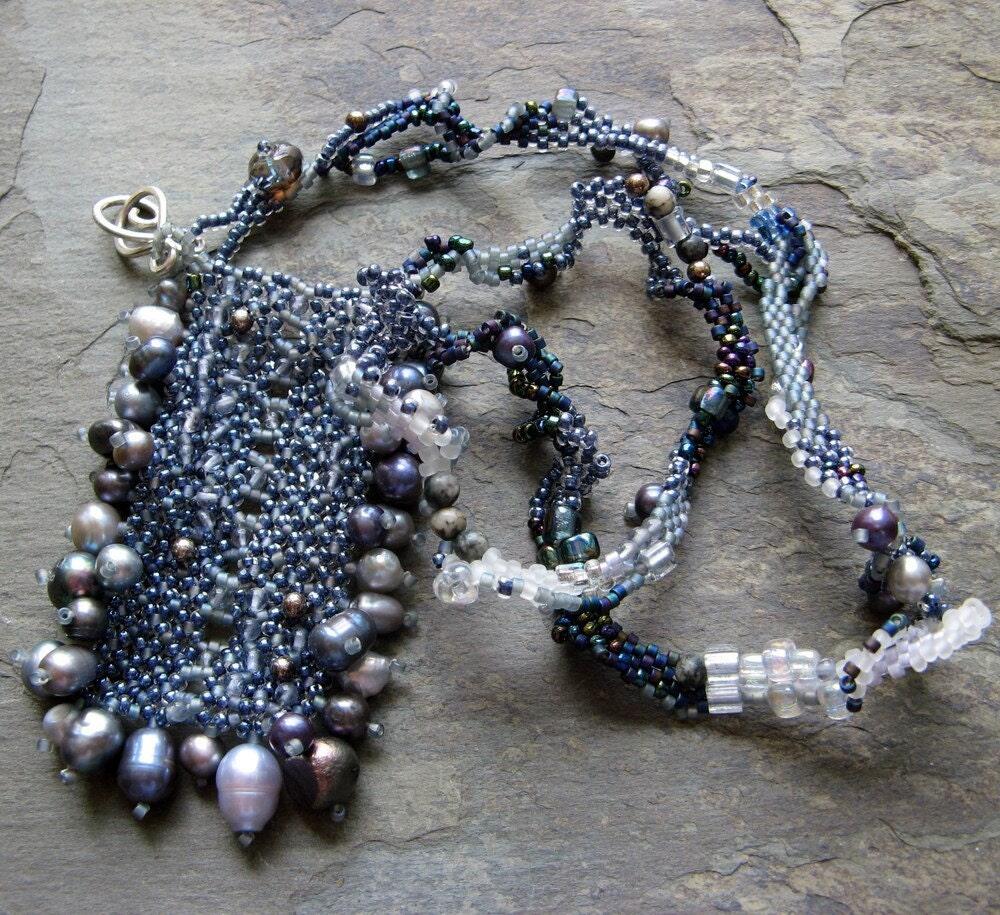 blue beadwoven necklace-- study in iolite-- handmade by thebeadedlily