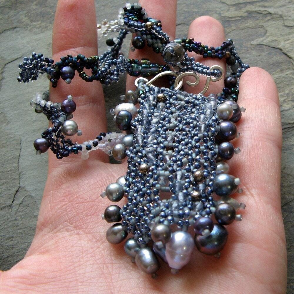 blue beadwoven necklace-- study in iolite-- handmade by thebeadedlily