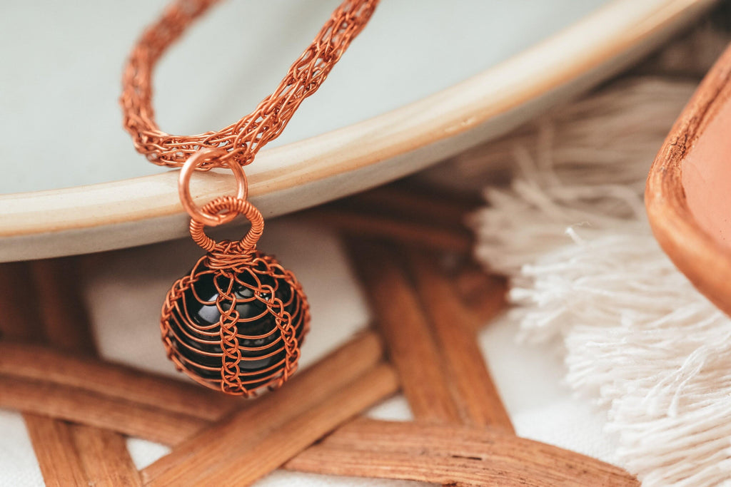 Black Onyx Jewelry Set, Copper Wire Wrapped, Necklace, Earrings, Gifts for Women, Pagan Gifts