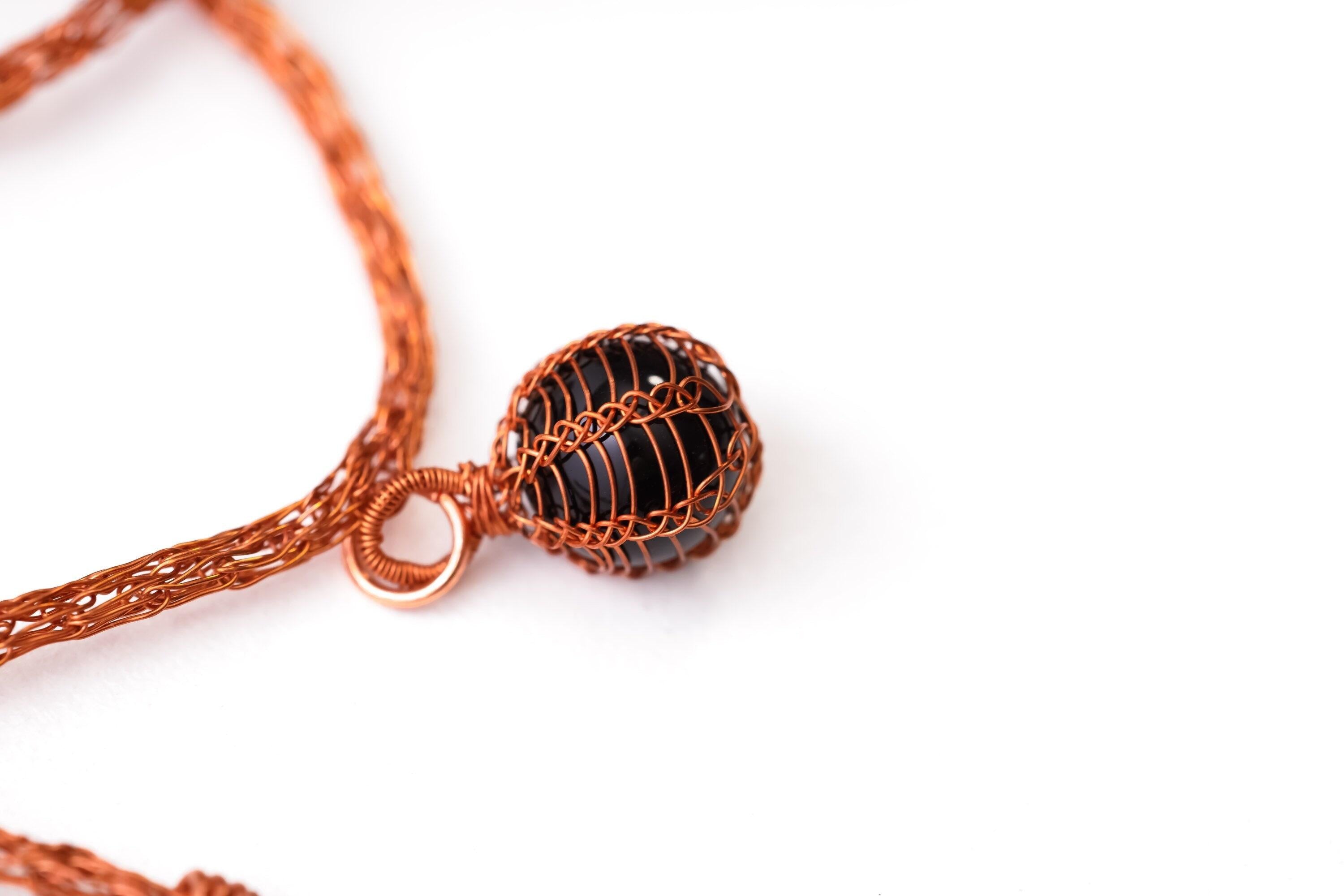 Black Onyx Jewelry Set, Copper Wire Wrapped, Necklace, Earrings, Gifts for Women, Pagan Gifts