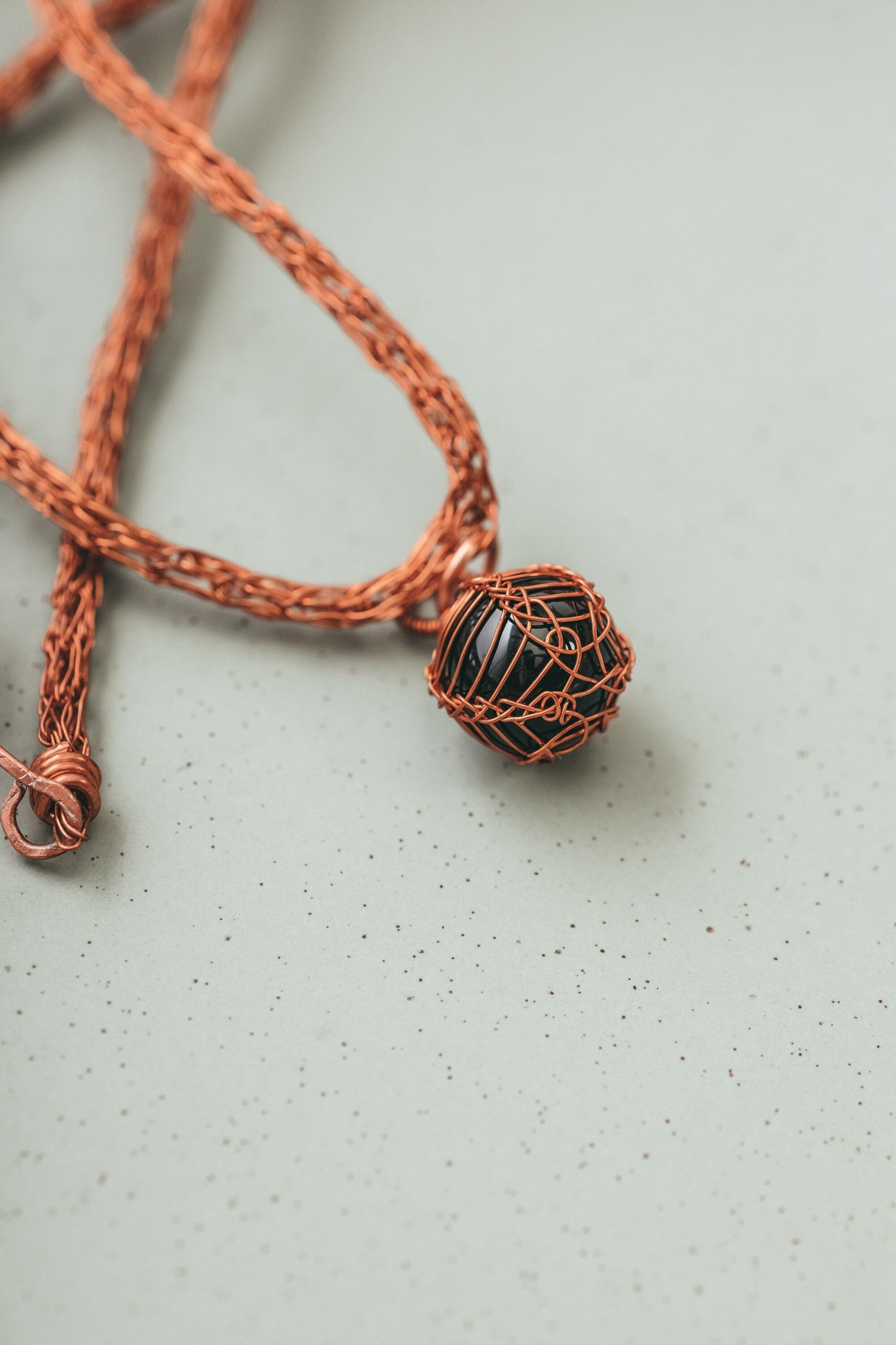 Black Onyx Jewelry Set, Copper Wire Wrapped, Necklace, Earrings, Gifts for Women, Pagan Gifts