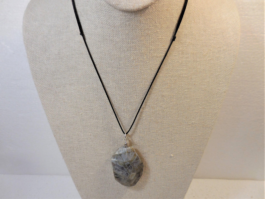 Large Agate Pendant, Silver Gemstone Pendant, Geometric Statement Jewelry, Agate and Silver Pendant, Silver Needle Agate