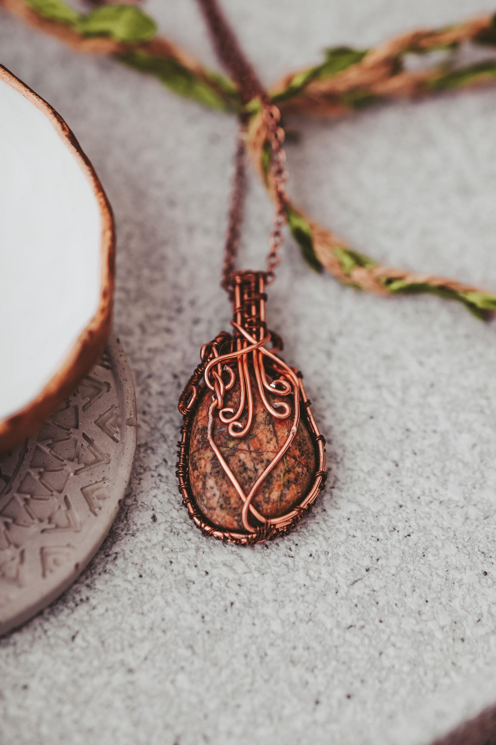 Unakite Necklace, Copper Wire Wrapped Pendant, Birthday Gifts, Gifts For Women, Pagan Jewelry