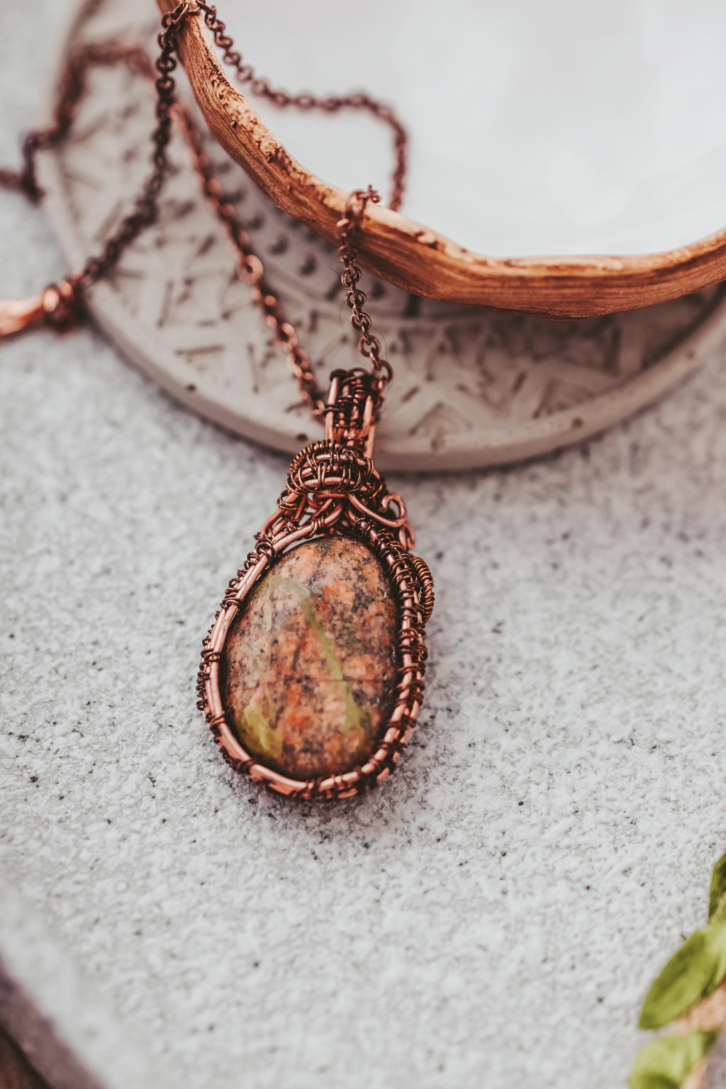 Unakite Necklace, Copper Wire Wrapped Pendant, Birthday Gifts, Gifts For Women, Pagan Jewelry