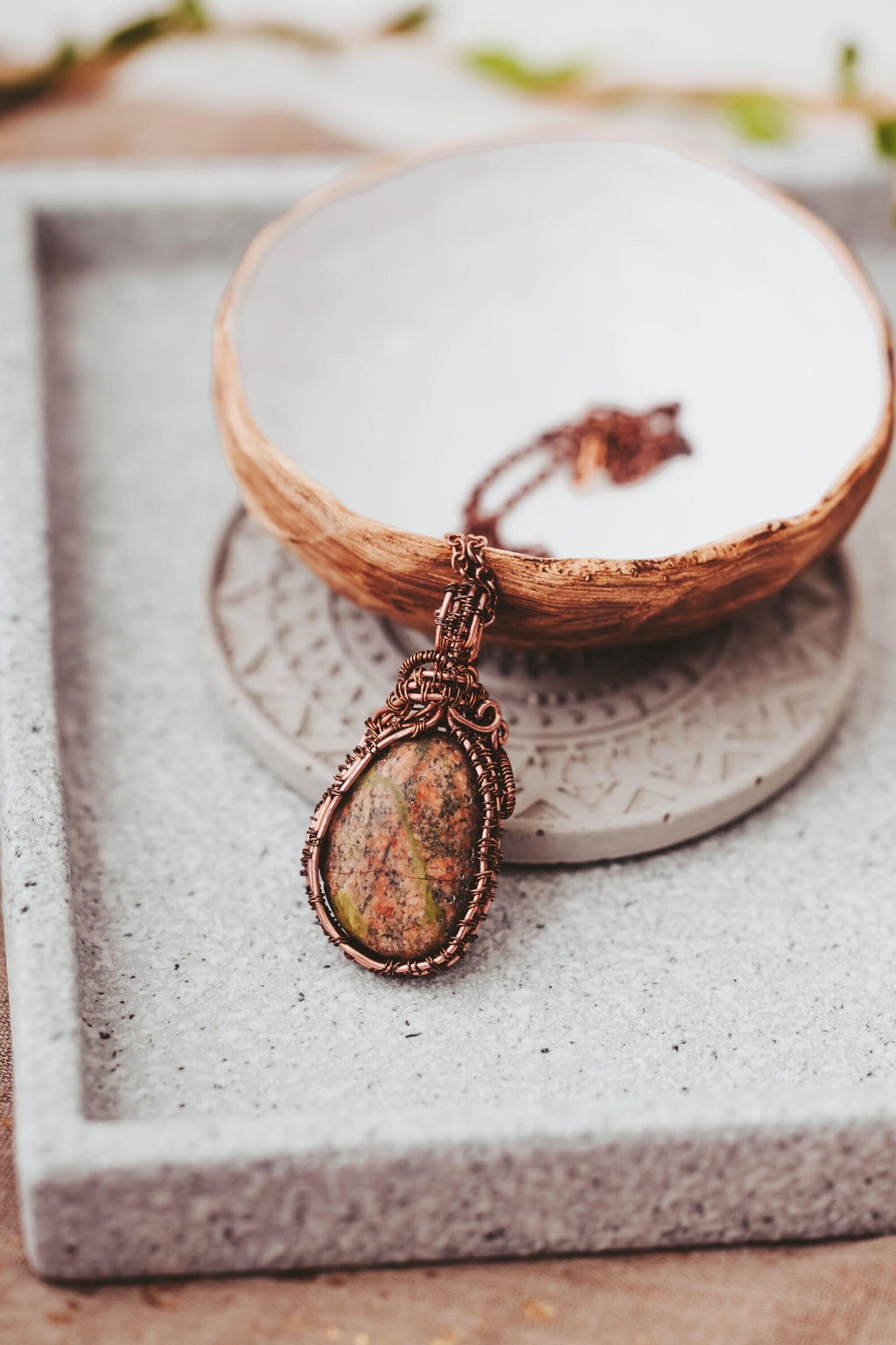 Unakite Necklace, Copper Wire Wrapped Pendant, Birthday Gifts, Gifts For Women, Pagan Jewelry