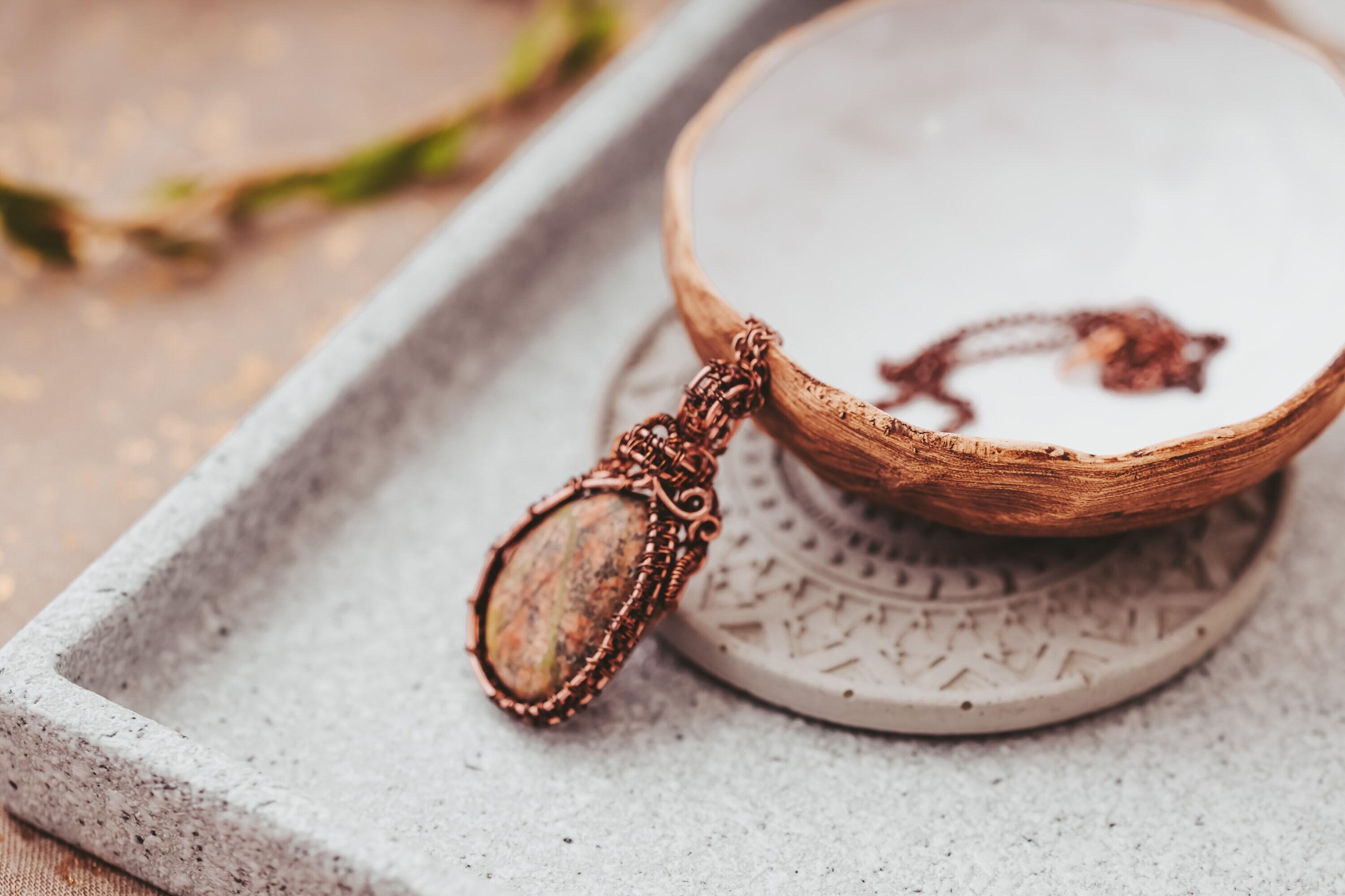 Unakite Necklace, Copper Wire Wrapped Pendant, Birthday Gifts, Gifts For Women, Pagan Jewelry