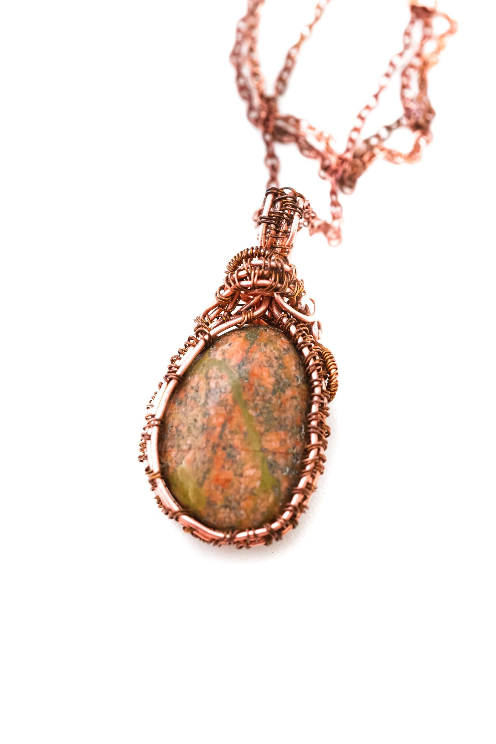 Unakite Necklace, Copper Wire Wrapped Pendant, Birthday Gifts, Gifts For Women, Pagan Jewelry