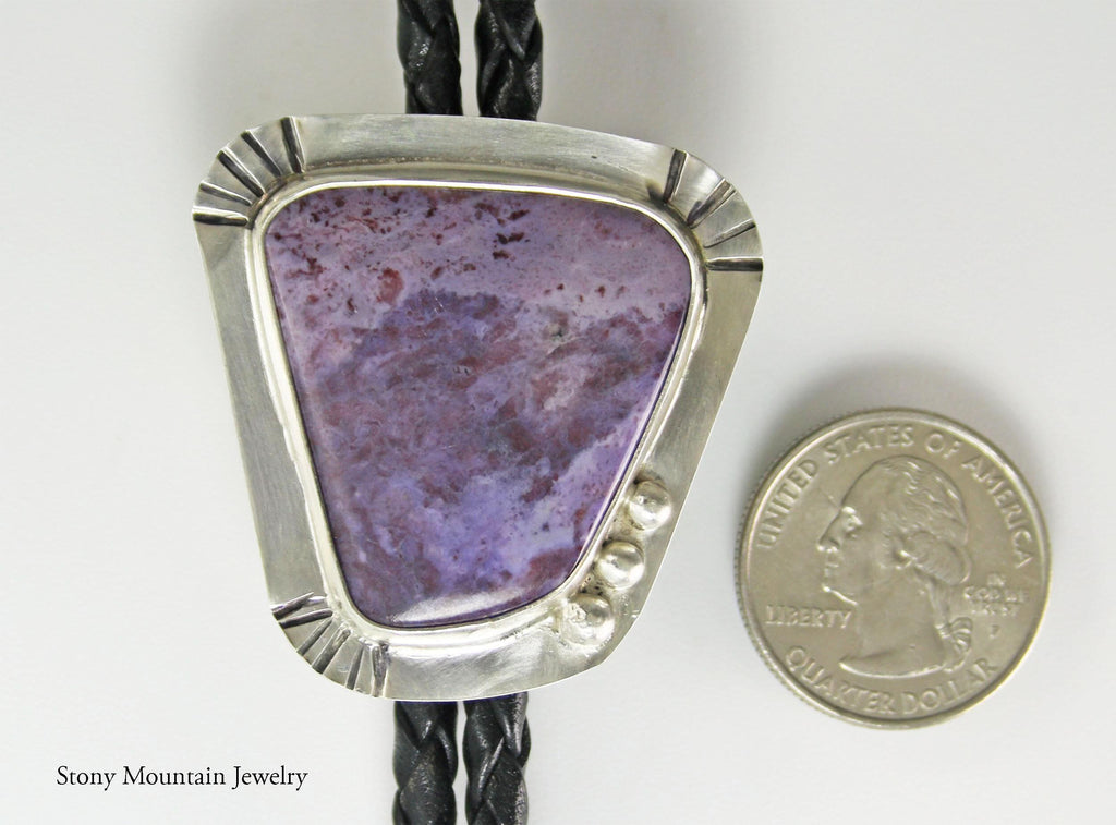 One of a Kind Bolo Tie, Unique Handmade Purple Jade Bolo Tie for Men & Women, Wedding Bolo Tie, Sterling Silver Custom Bolo Tie