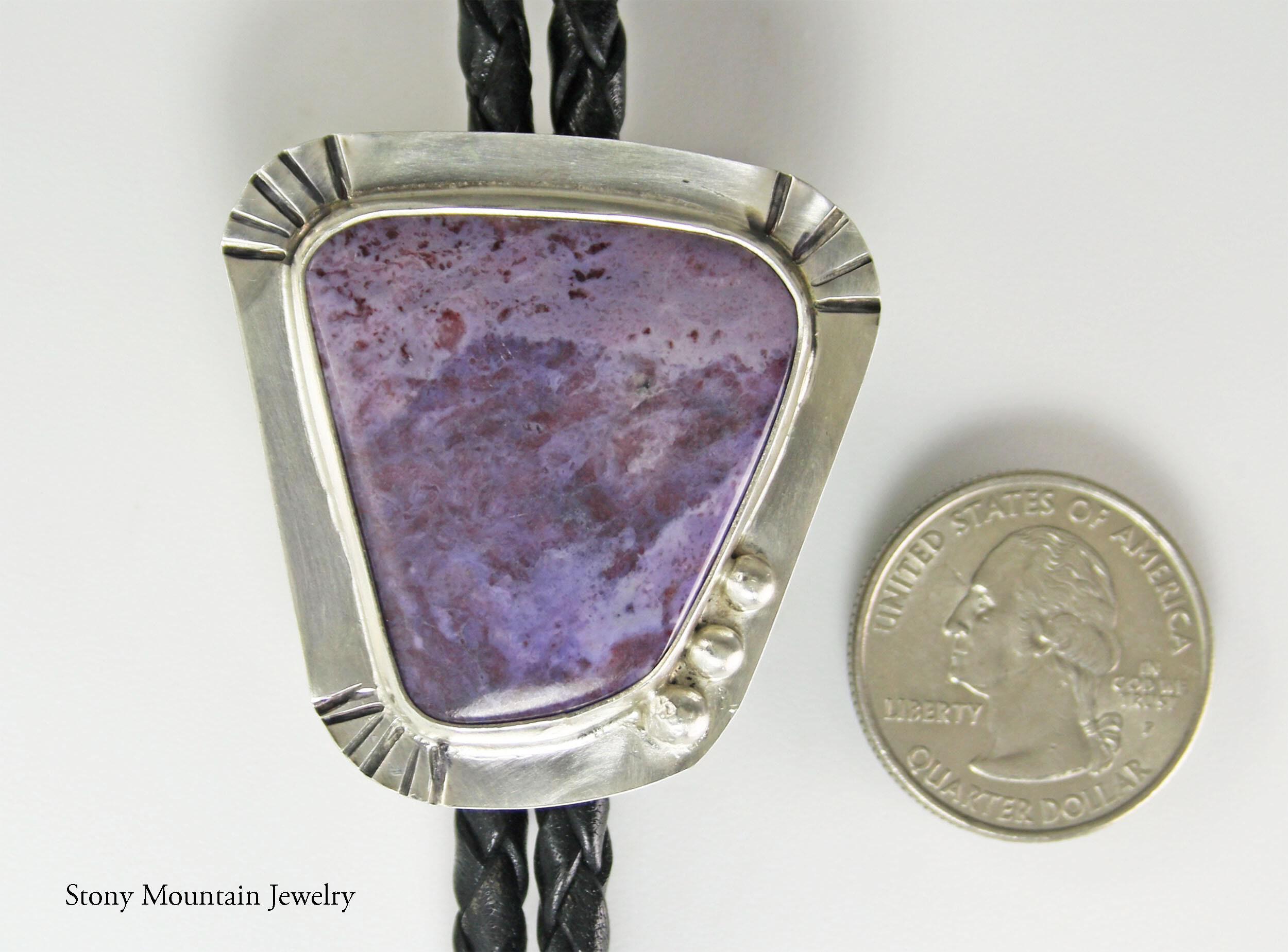 One of a Kind Bolo Tie, Unique Handmade Purple Jade Bolo Tie for Men & Women, Wedding Bolo Tie, Sterling Silver Custom Bolo Tie