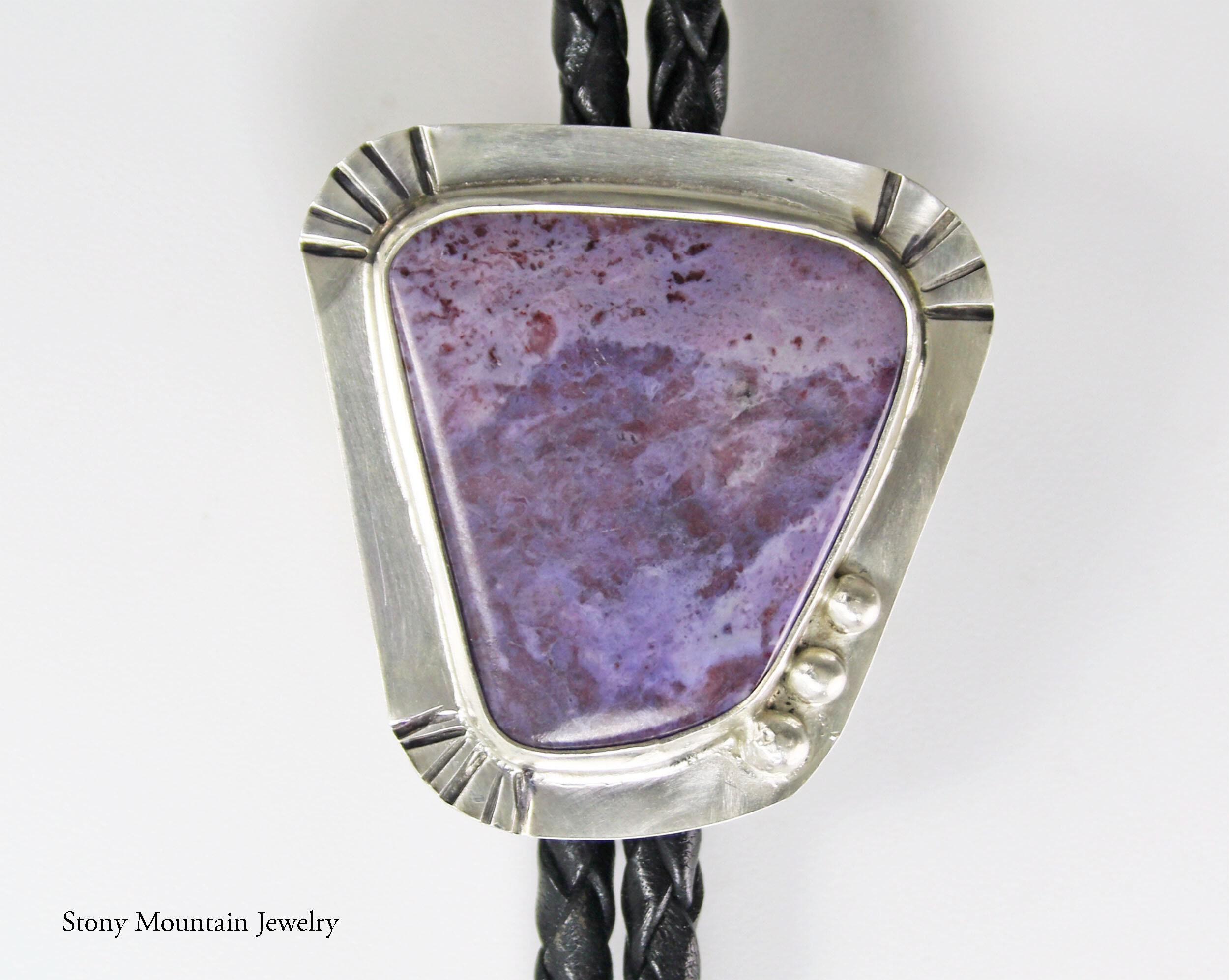 One of a Kind Bolo Tie, Unique Handmade Purple Jade Bolo Tie for Men & Women, Wedding Bolo Tie, Sterling Silver Custom Bolo Tie