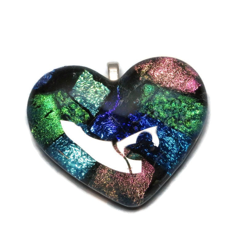 Dichroic Glass Heart Pendant Necklace