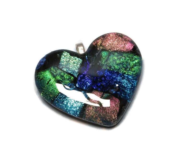 Dichroic Glass Heart Pendant Necklace