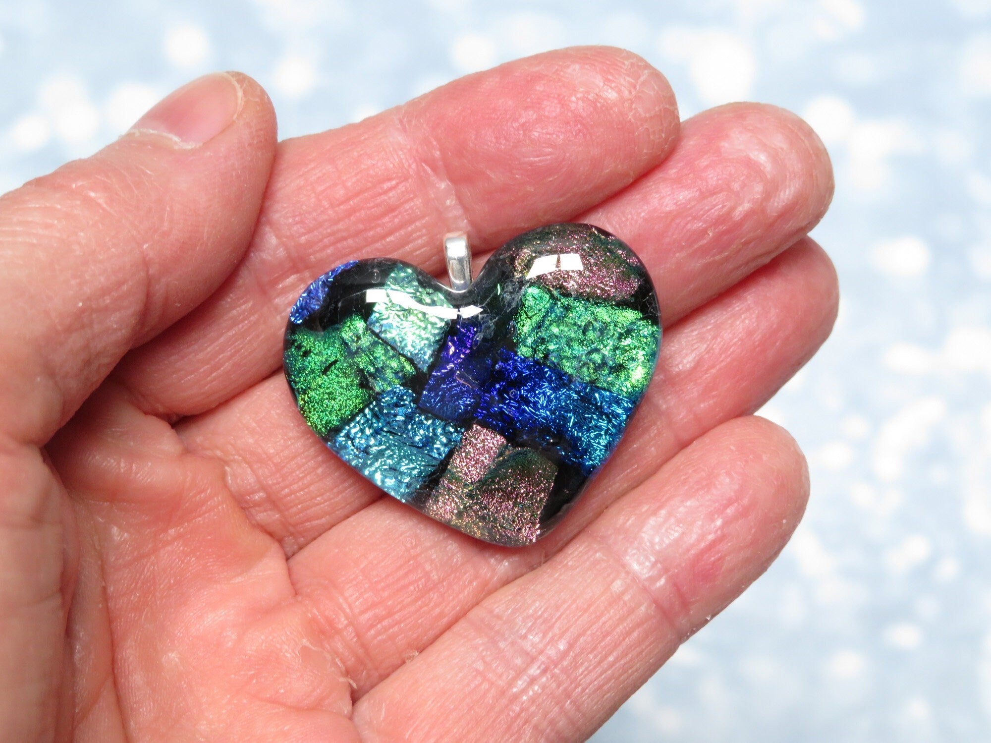 Dichroic Glass Heart Pendant Necklace