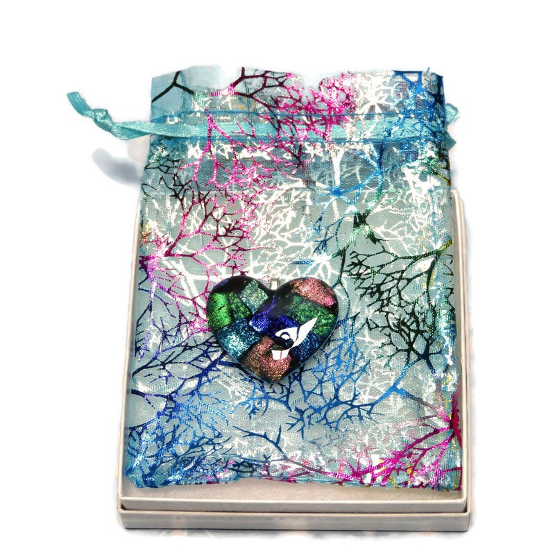 Dichroic Glass Heart Pendant Necklace