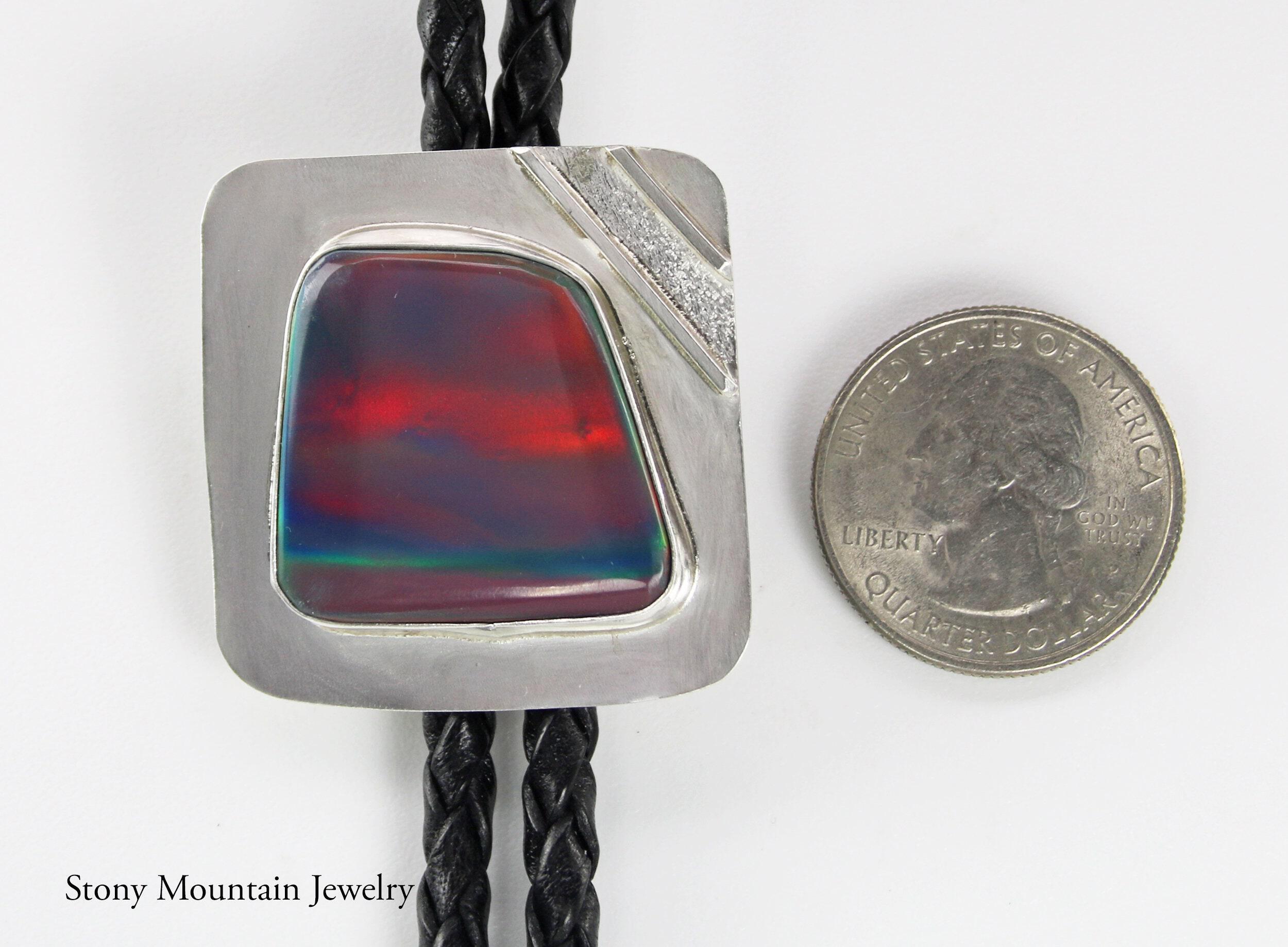 Designer Bolo Tie, Unique Custom Wedding Bolo Tie, Handmade Aurora Opal Bolo Tie for Men or Women, Sterling Silver Bolo Tie