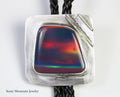 Designer Bolo Tie, Unique Custom Wedding Bolo Tie, Handmade Aurora Opal Bolo Tie for Men or Women, Sterling Silver Bolo Tie