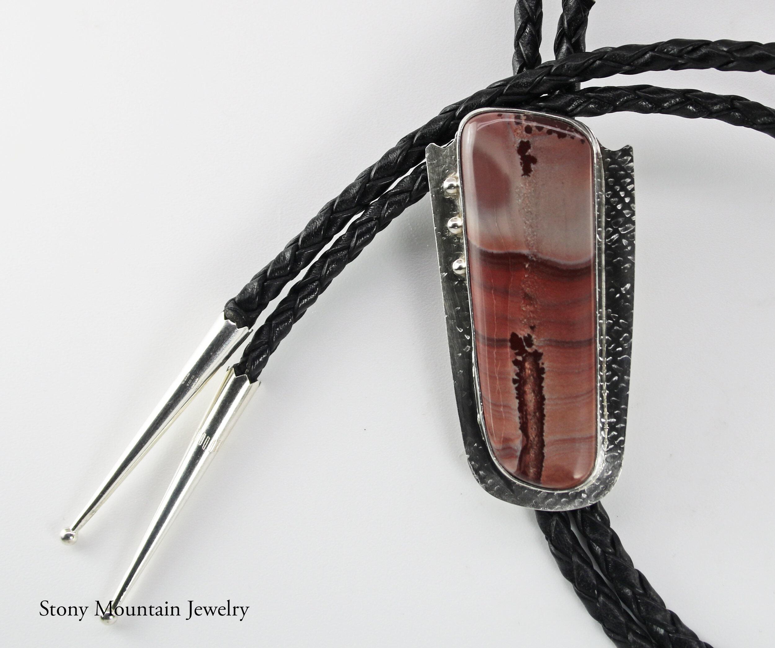 One of a Kind Bolo Tie, Handmade Apache Picture Jasper Bolo Tie, Unique Custom Wedding Bolo Tie, Sterling Silver Bolo Tie for Men or Women