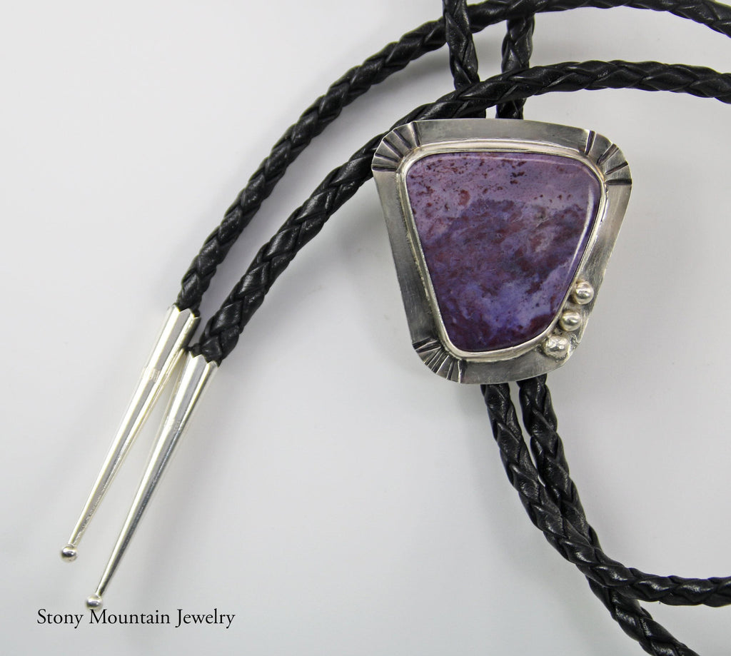 One of a Kind Bolo Tie, Unique Handmade Purple Jade Bolo Tie for Men & Women, Wedding Bolo Tie, Sterling Silver Custom Bolo Tie