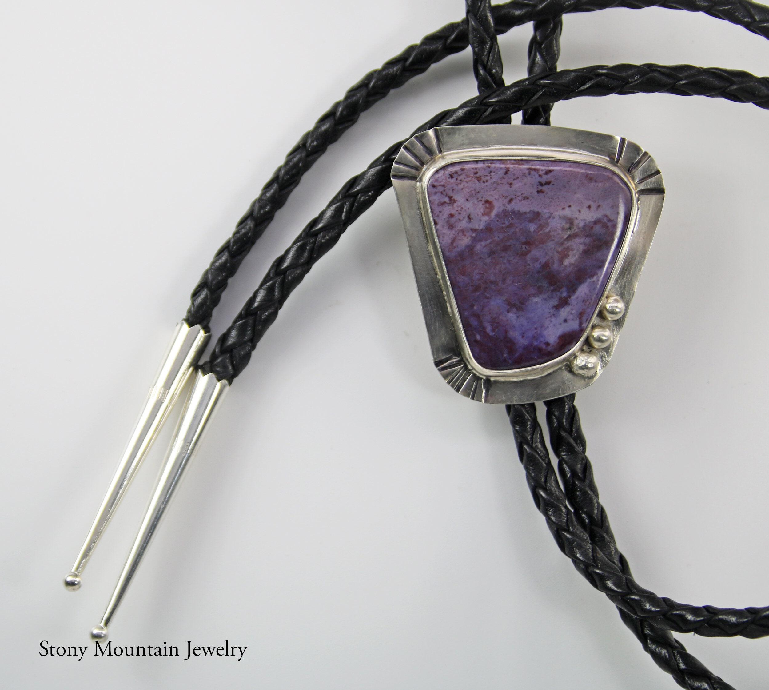 One of a Kind Bolo Tie, Unique Handmade Purple Jade Bolo Tie for Men & Women, Wedding Bolo Tie, Sterling Silver Custom Bolo Tie