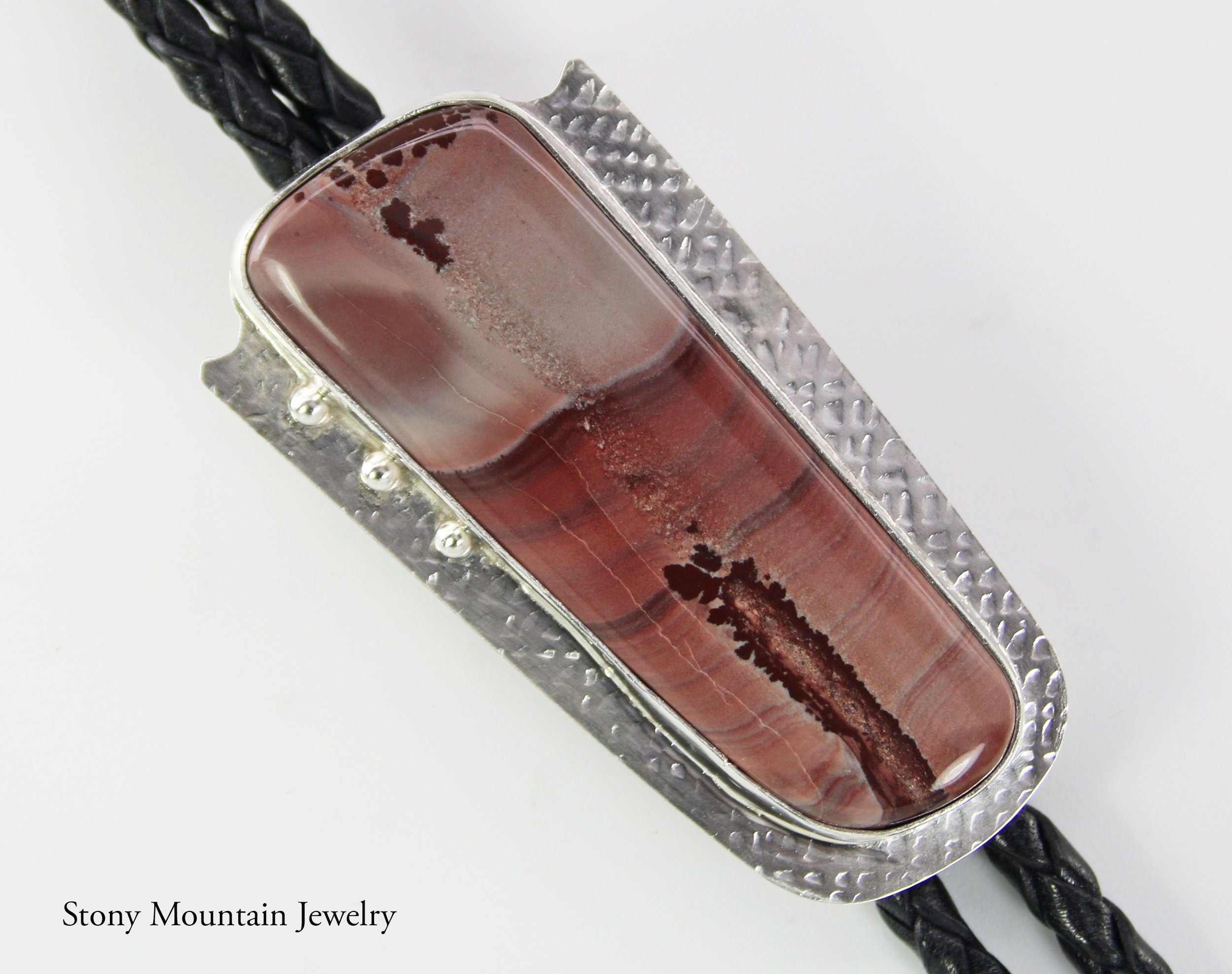 One of a Kind Bolo Tie, Handmade Apache Picture Jasper Bolo Tie, Unique Custom Wedding Bolo Tie, Sterling Silver Bolo Tie for Men or Women