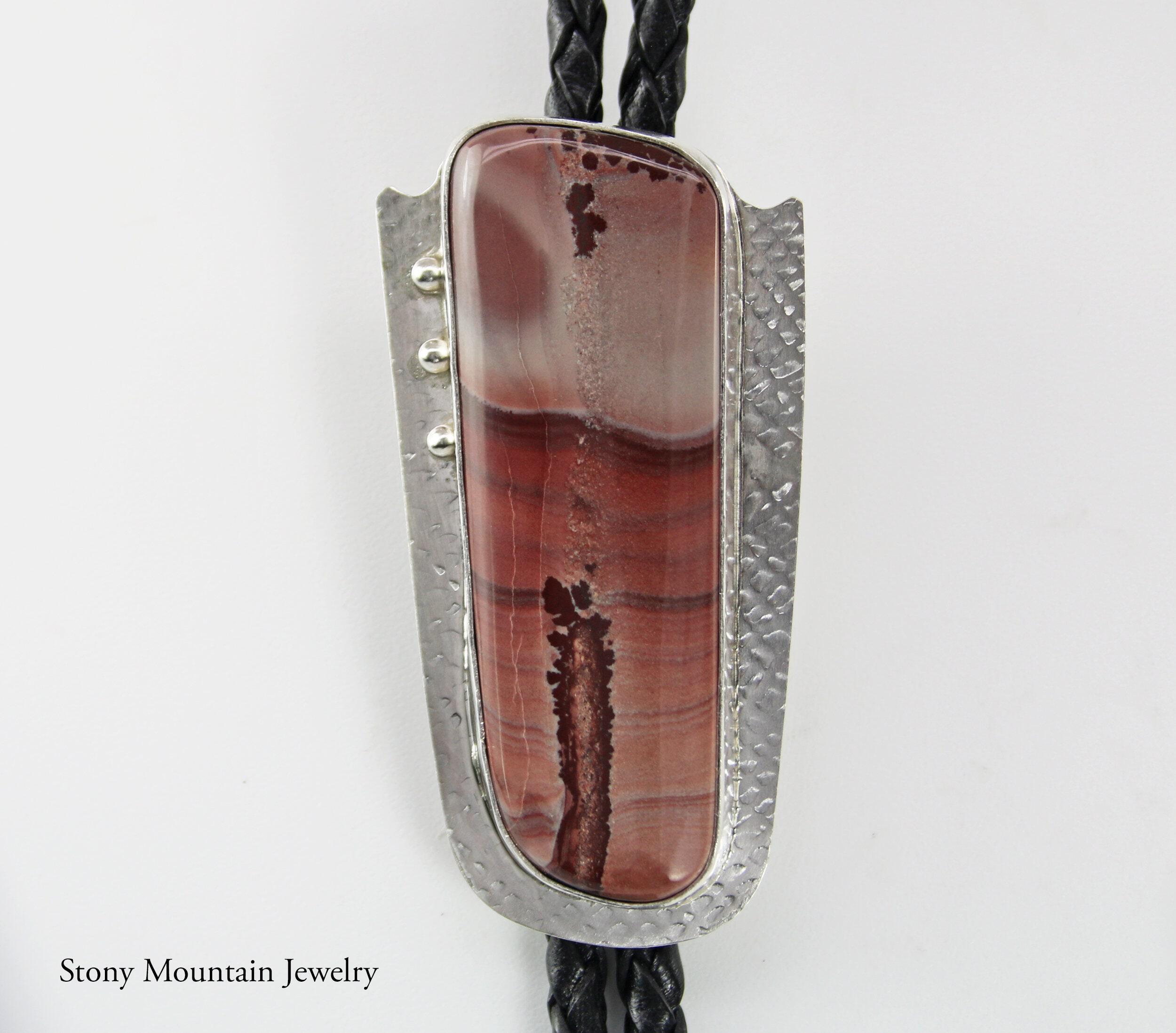 One of a Kind Bolo Tie, Handmade Apache Picture Jasper Bolo Tie, Unique Custom Wedding Bolo Tie, Sterling Silver Bolo Tie for Men or Women