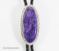Handmade Custom Bolo Tie, Unique Wedding Bolo Tie, Charoite Bolo Tie for Men or Women, One of a Kind Sterling Silver Bolo Tie