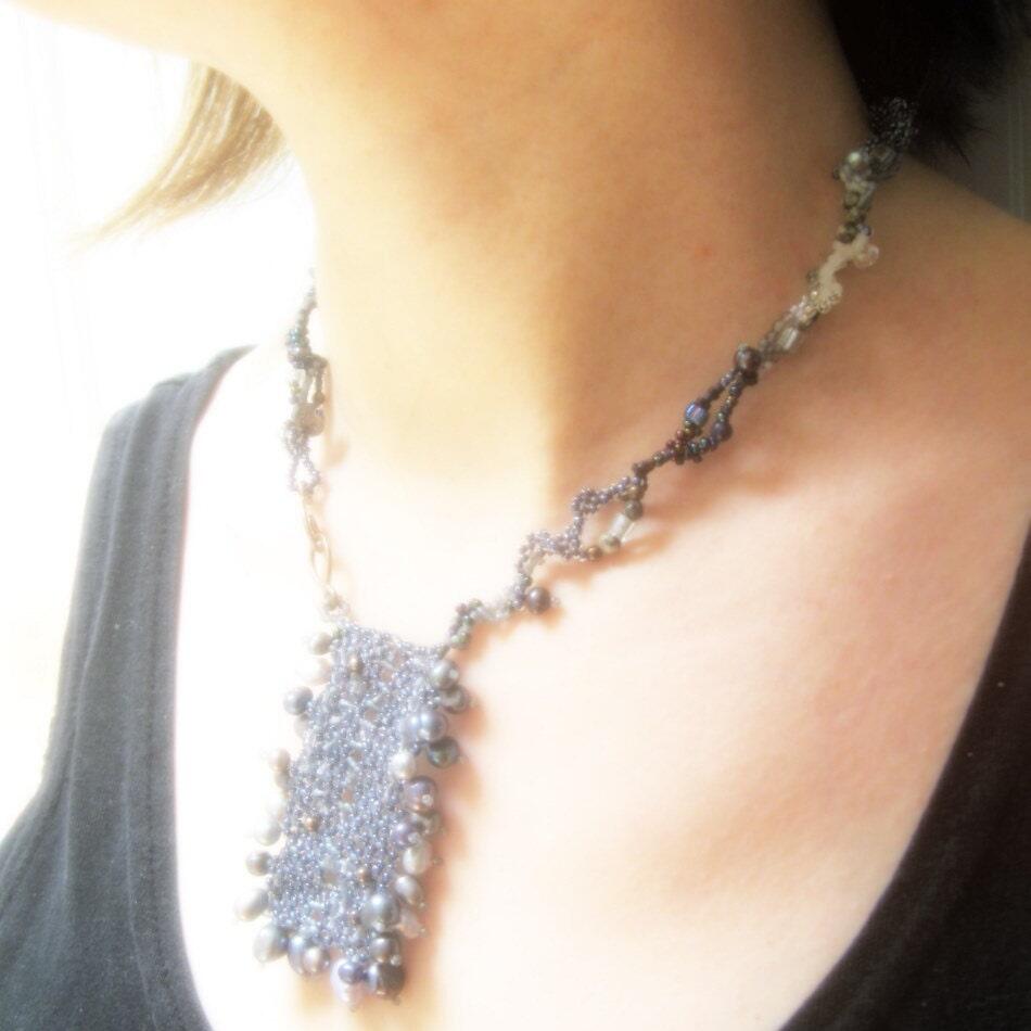 blue beadwoven necklace-- study in iolite-- handmade by thebeadedlily