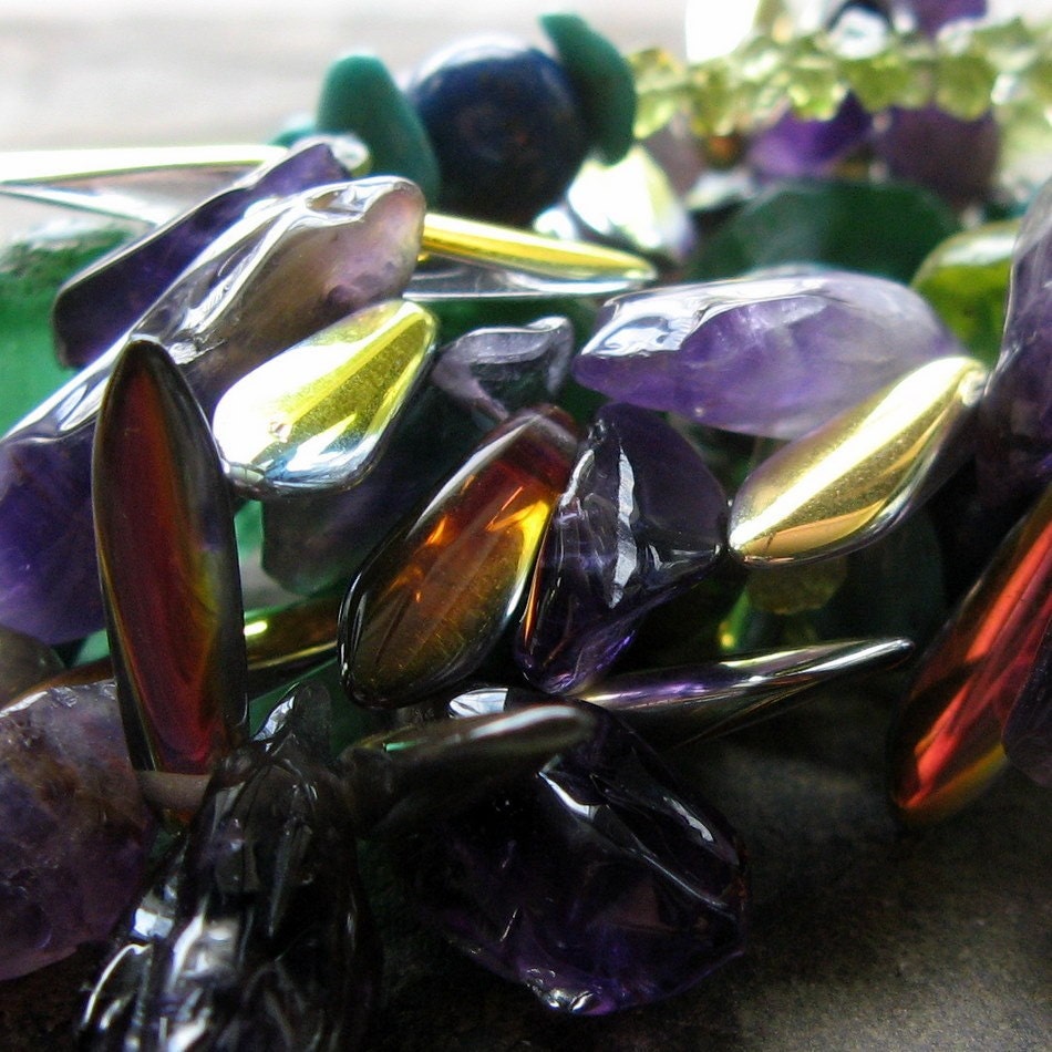 nebula necklace, iridescent beaded necklace, purple and green, amethyst and peridot-- handmade by thebeadedlily