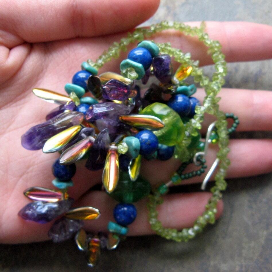 nebula necklace, iridescent beaded necklace, purple and green, amethyst and peridot-- handmade by thebeadedlily
