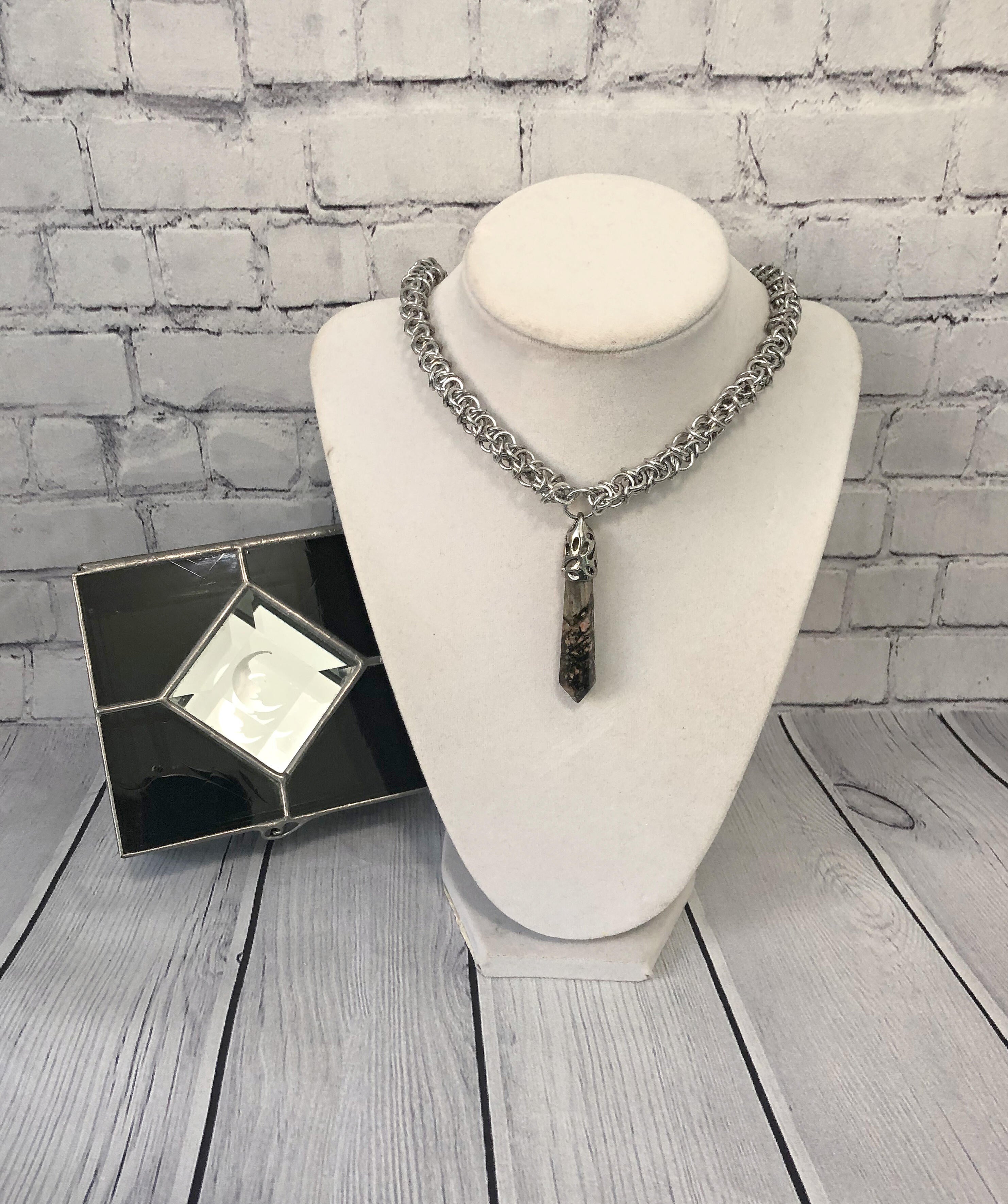Jasper Pendant Necklace, Elfweave Chainmaille, 18-26 Inch