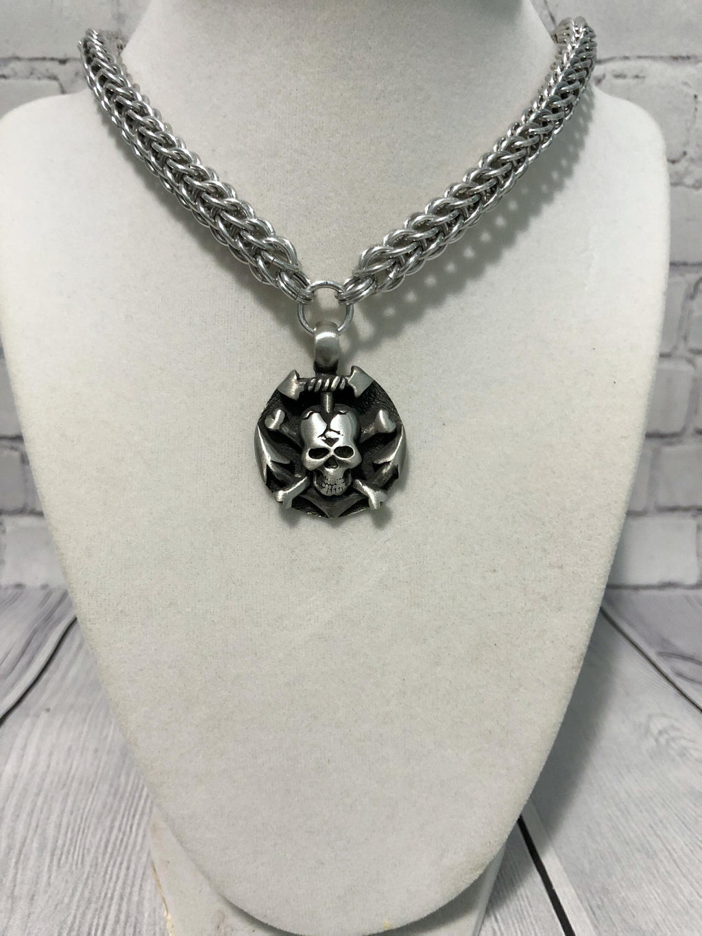 Skull Pendant Necklace, Full Persian Chainmaille, 18-26 Inch