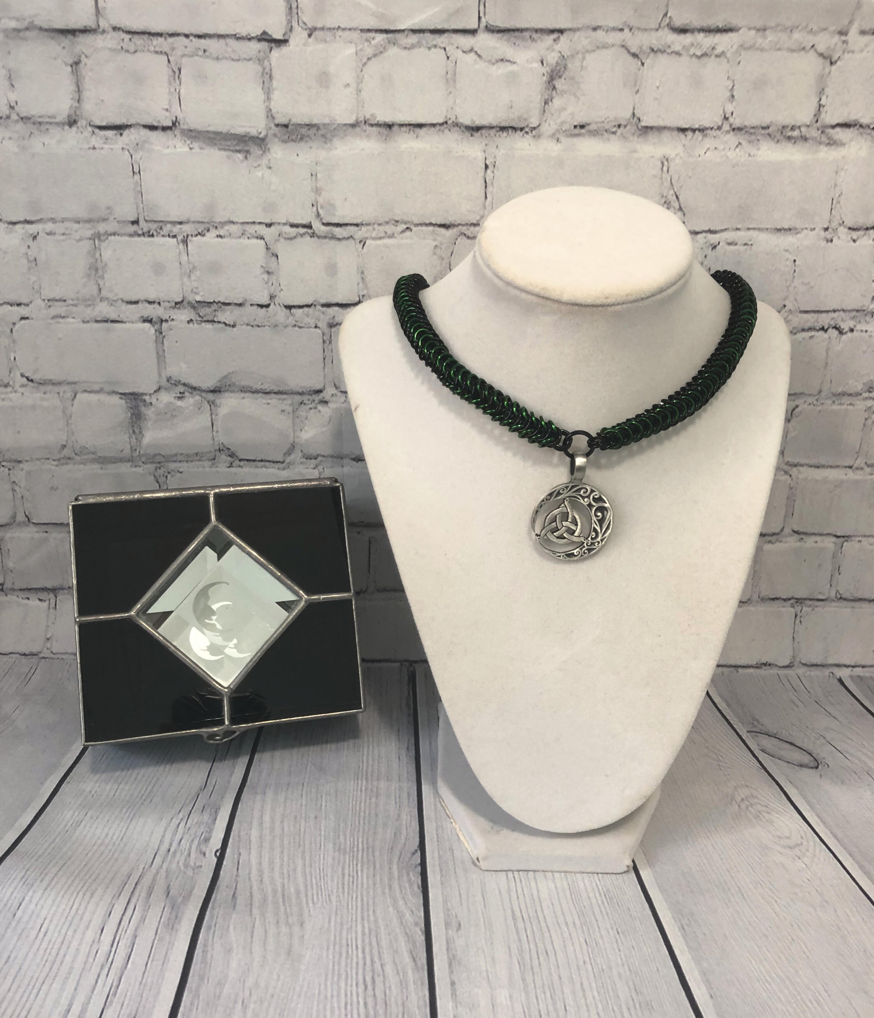 Triquetra and Moon Pendant Necklace, Box Chain, 18-26 Inch, Made to Order