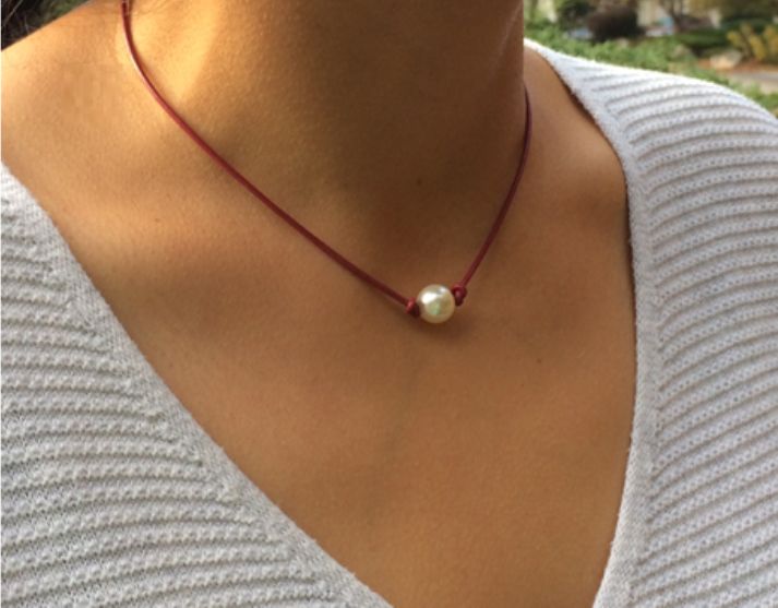 Pearl on a Leather Cord Necklaces