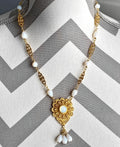 White Opaline Gold Filigree Necklace, 24 Inches Long