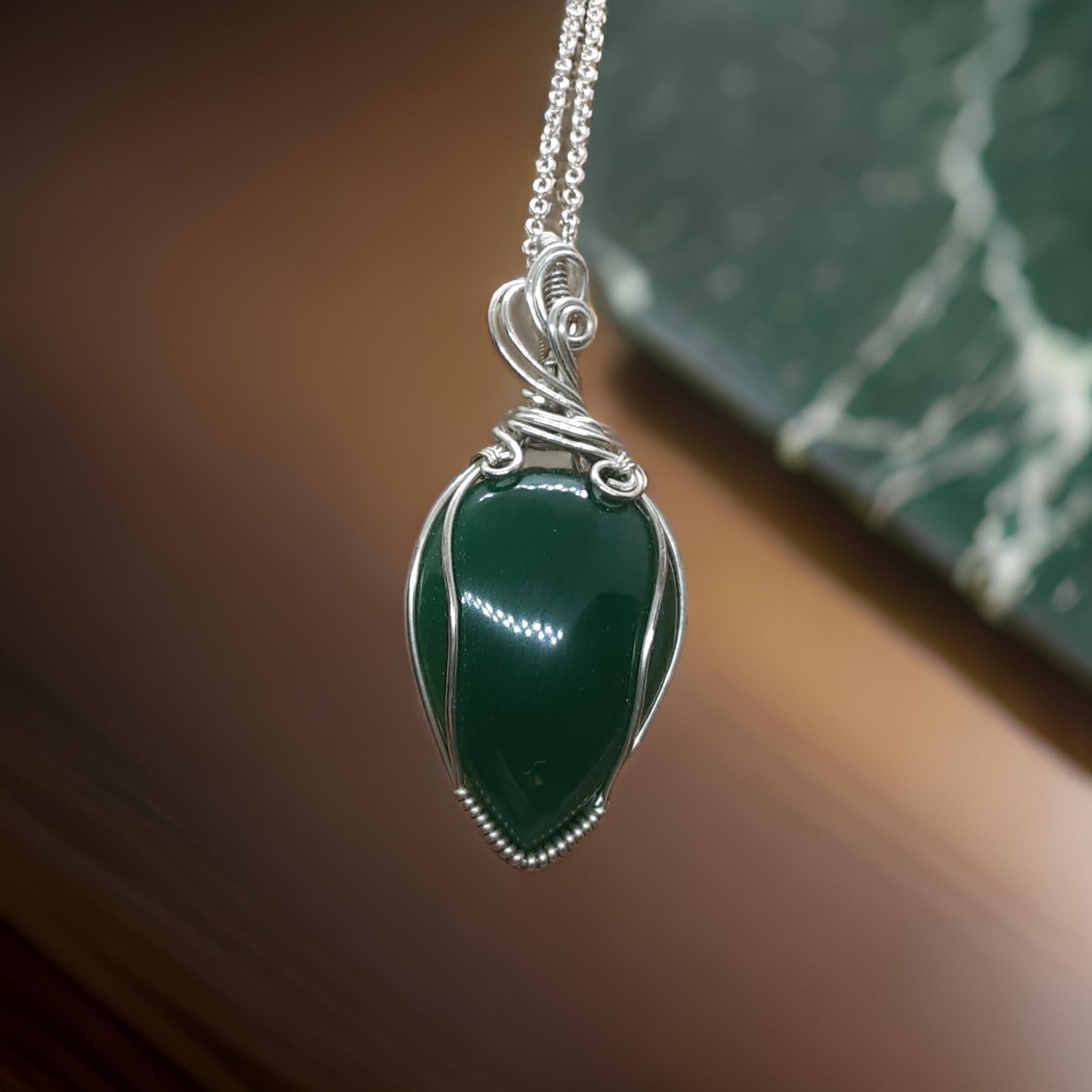 Jade Pendant wrapped in Sterling Silver