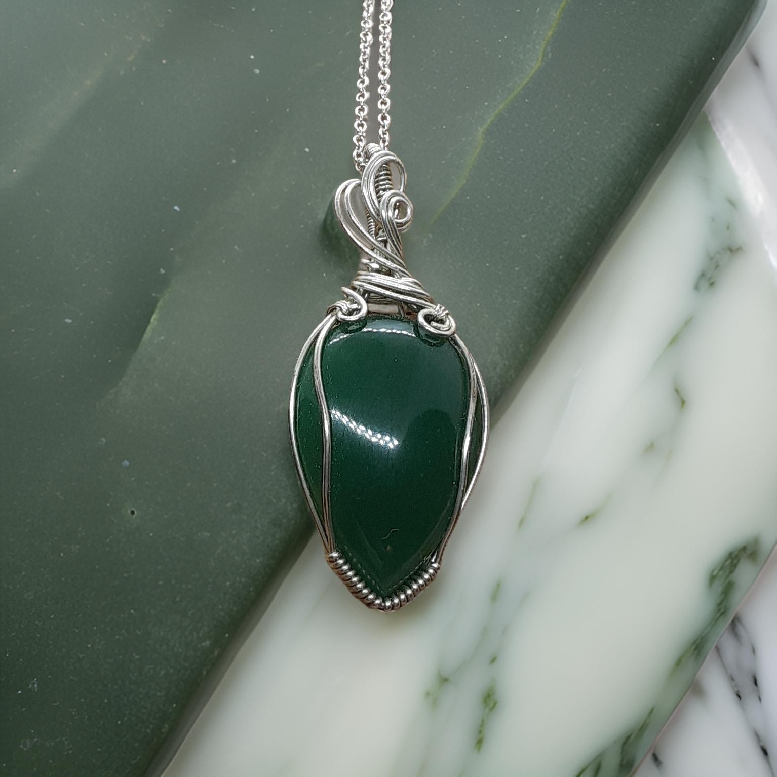 Jade Pendant wrapped in Sterling Silver