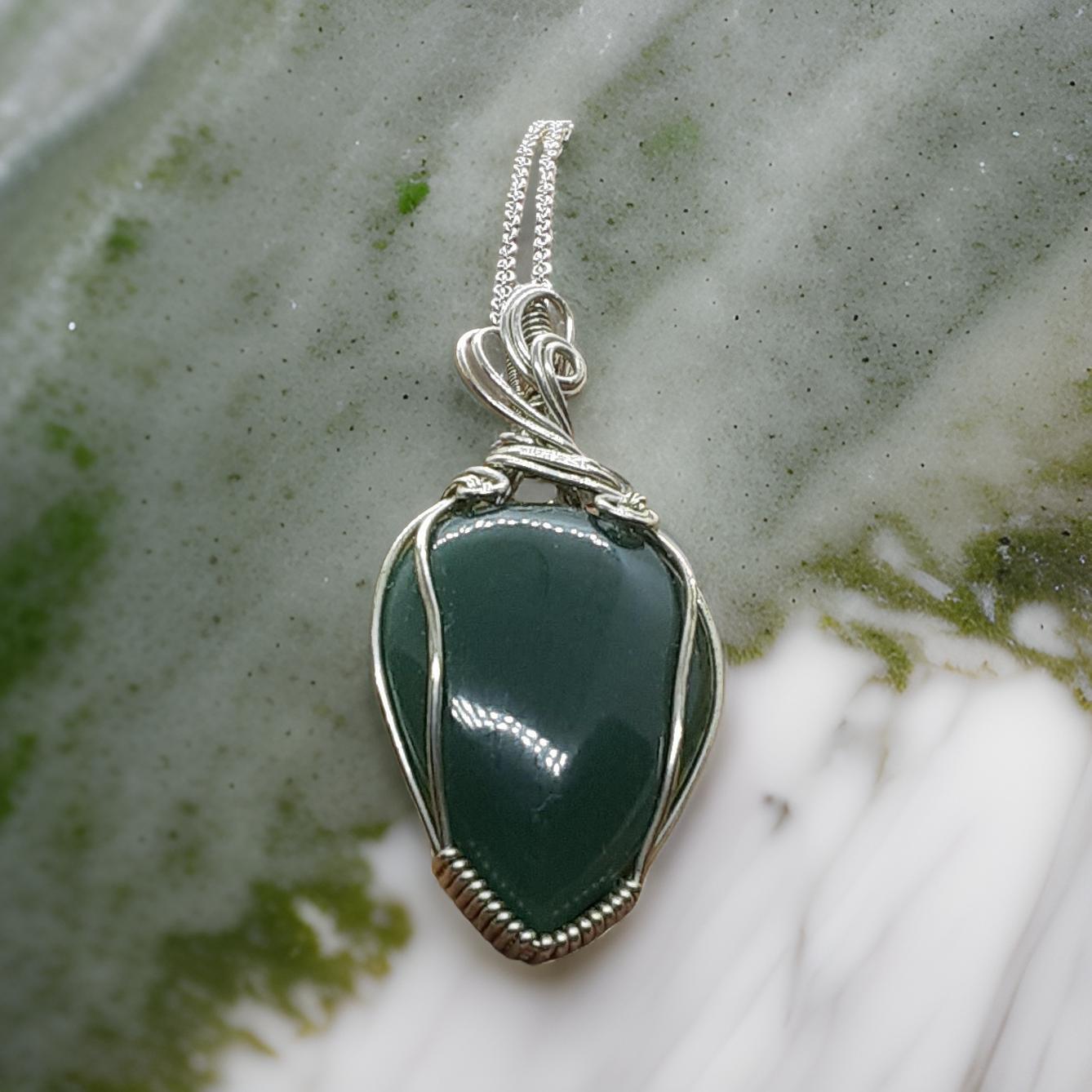 Jade Pendant wrapped in Sterling Silver