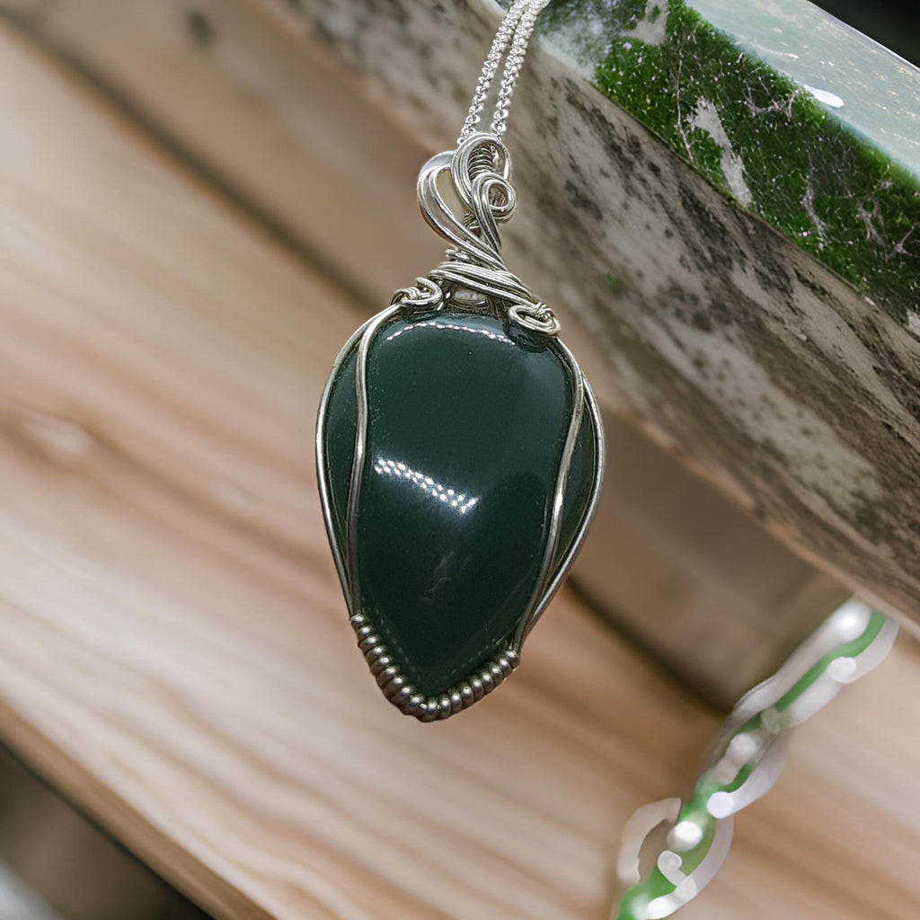Jade Pendant wrapped in Sterling Silver