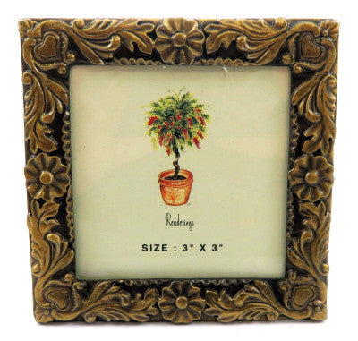 Small square picture frame with intricate floral designs around the entire frame pf53