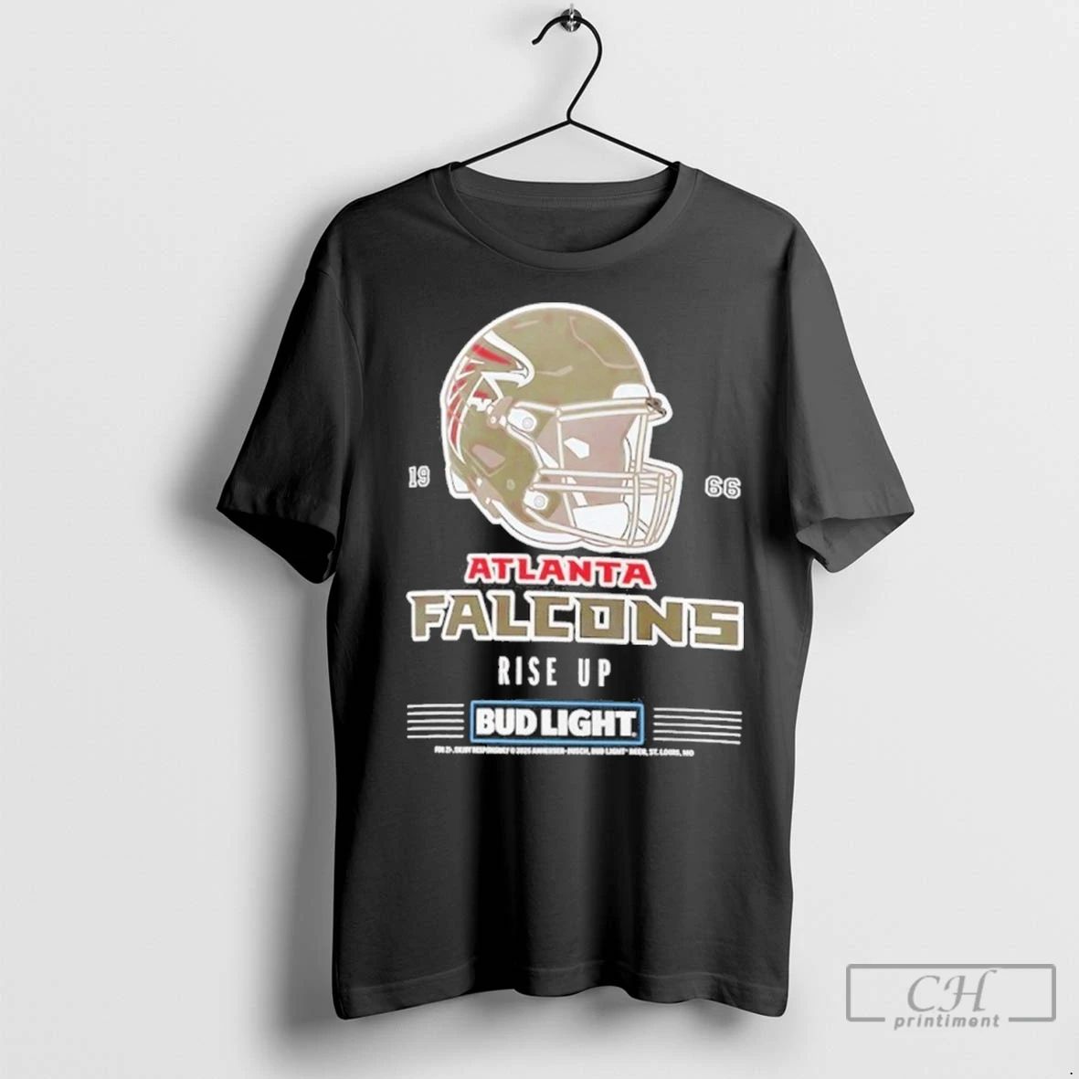 Premium Bud Light X Atlanta Falcons Rise Up Helmet Unisex T-shirt, Sweatshirt, Hoodie, Long Sleeve Tee