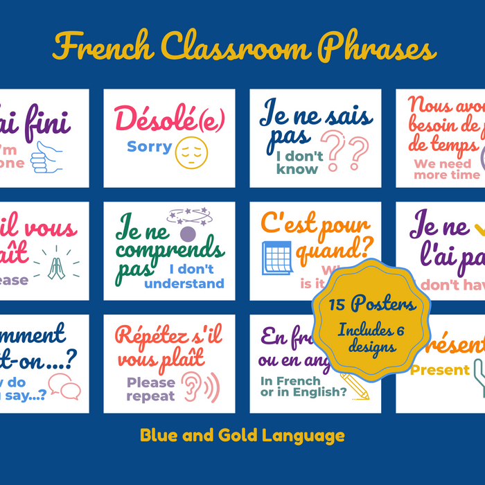 French Poster Set: Classroom Phrases ~ 6 Designs Included ~ Classroom Decoration, Bulletin Board Instant Download ~ Middle, High School